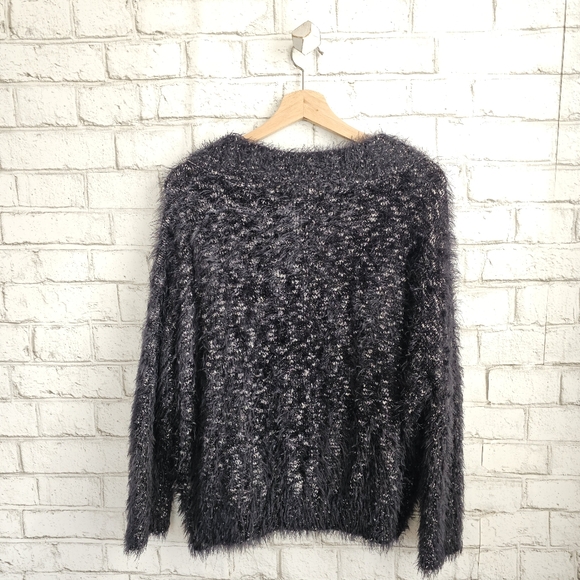 EXPRESS Heather Black Chunky Eyelash Sweater, S - Picture 2 of 9